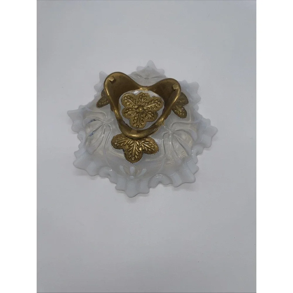 Northwood Dugan Glass Opalescent Crimped‎ Ruffle Footed & Goofus Gold Glass Bowl